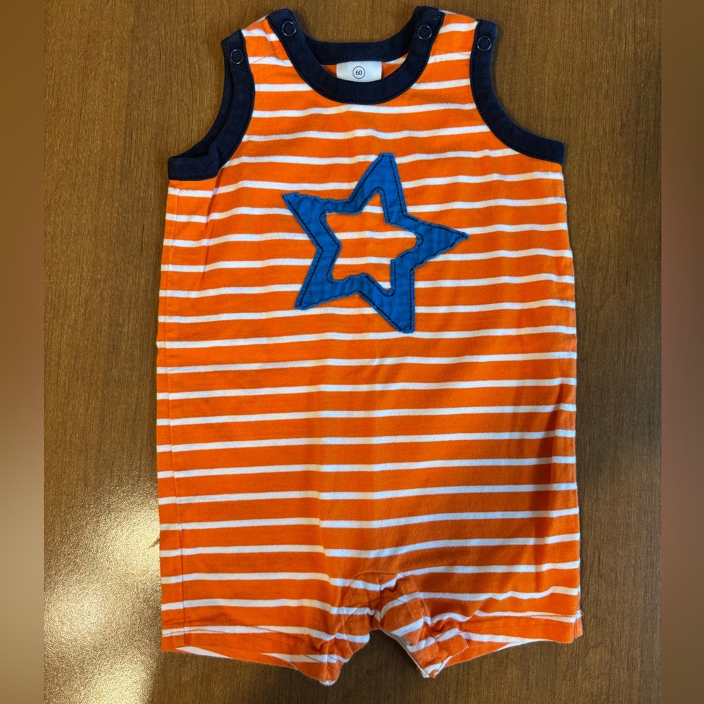 Hanna Andersson Orange Striped Baby Romper with Star sz 60/3-6 months